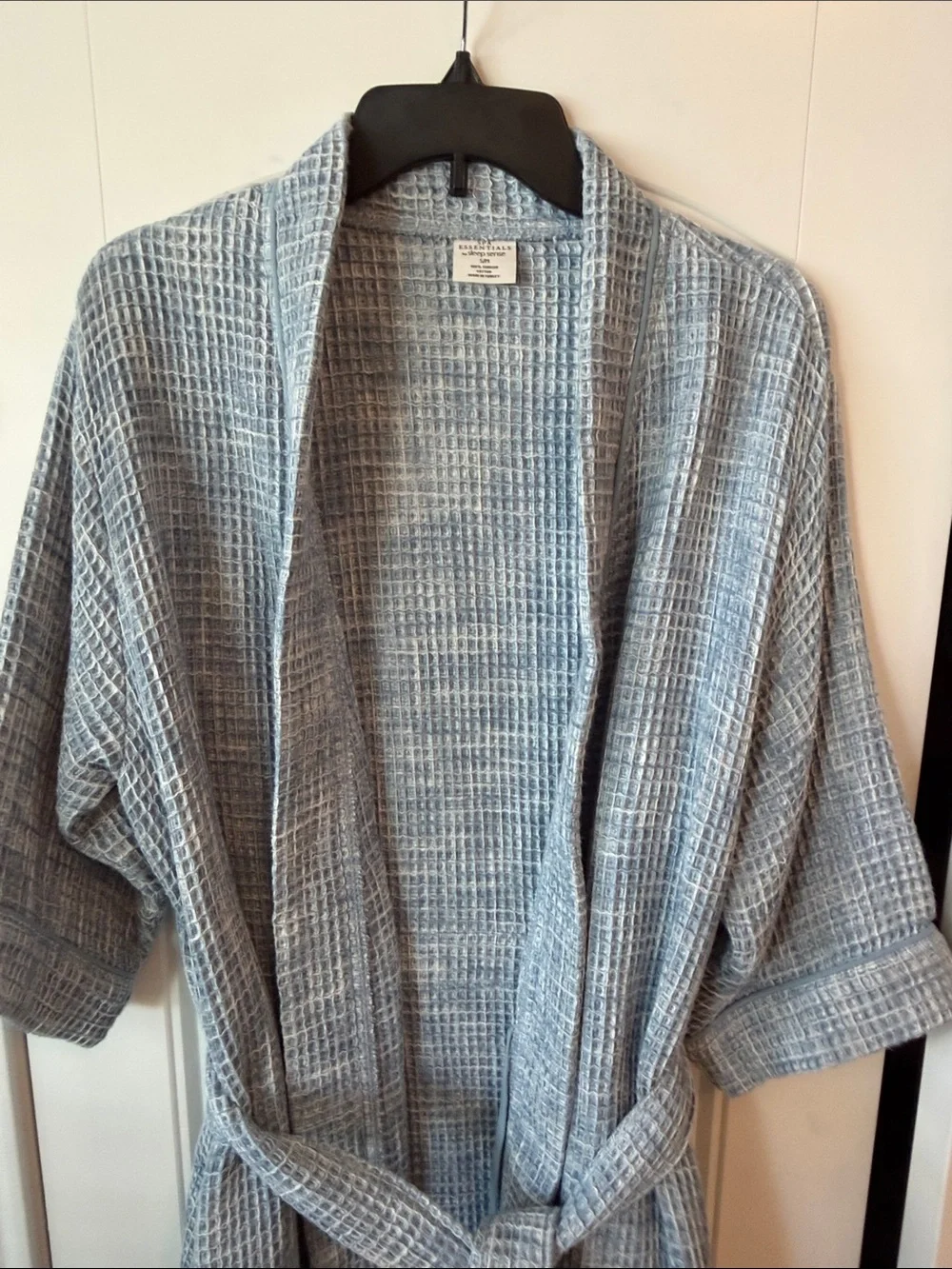 Waffle Weave Light Blue Kimono Robe with Belt - Unbranded